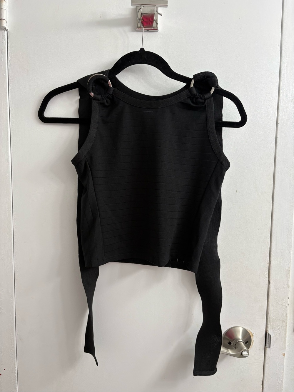 Zara Black Ring-Accent Tie-Hem Tank Top